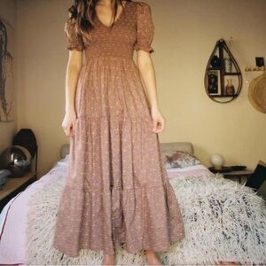 Christy Dawn Pink Smocked Tiered Maxi Dress